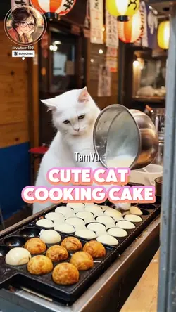 Cute cat cooking 