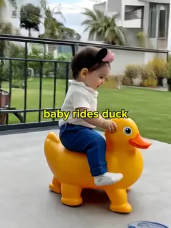 Baby rides duck