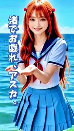 渚でお戯れ、アスカ。