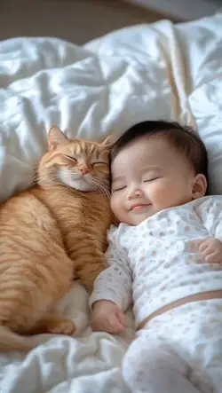 Cat and baby sleep